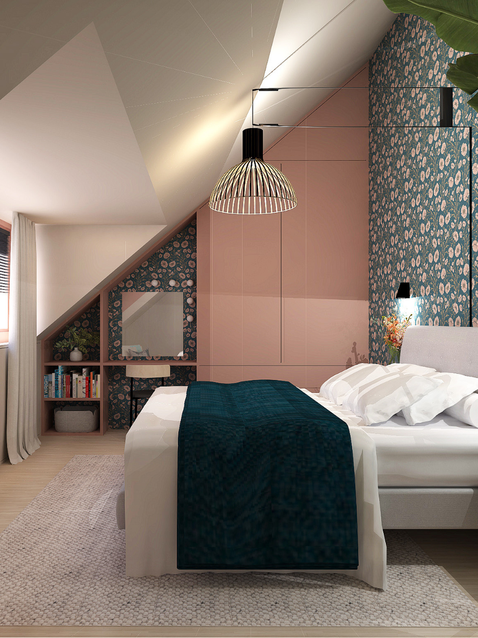 Kleurrijke slaapkamer met maatwerk kastenwand ontworpen door Simoon Design Dordrecht.